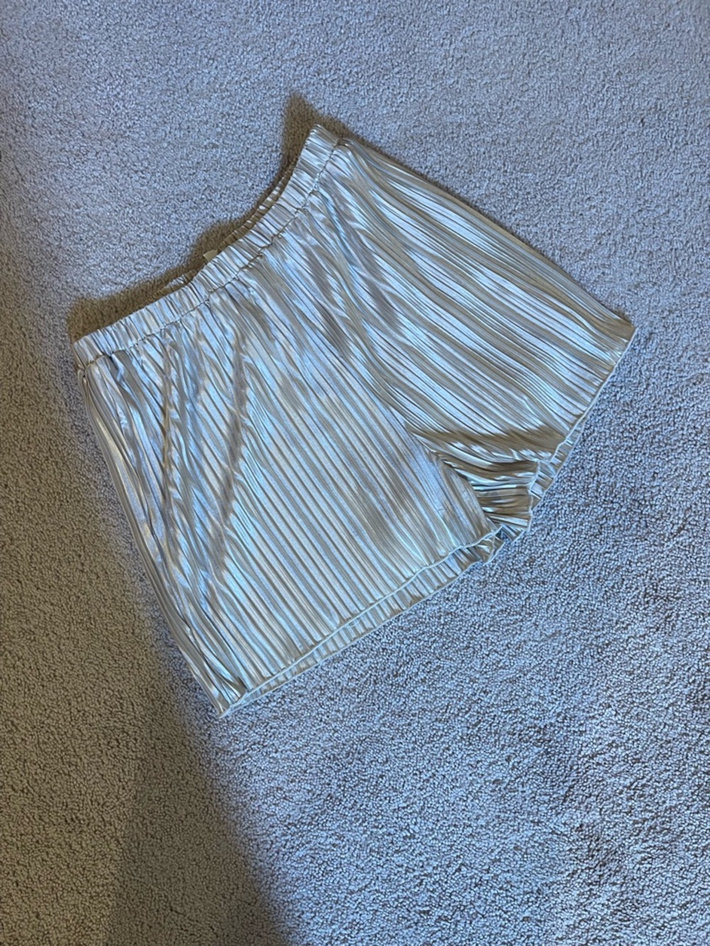 Listicle Shimmery Pleated Pull-On Shorts in Champagne